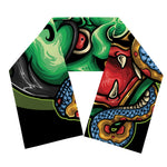 Japanese Oni Demon With Snake Print Scarf