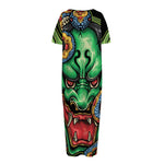Japanese Oni Demon With Snake Print Short Sleeve Long Nightdress