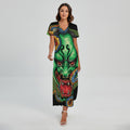 Japanese Oni Demon With Snake Print Short Sleeve Maxi Dress