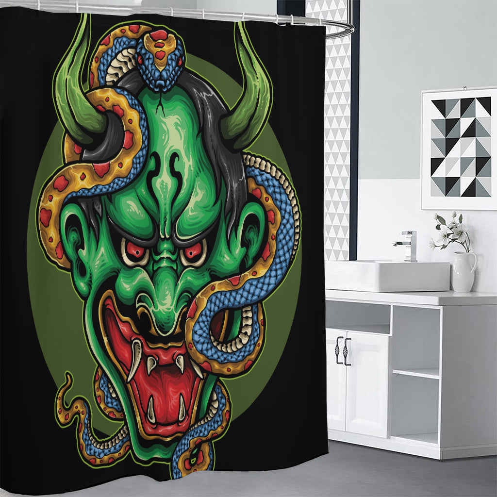 Japanese Oni Demon With Snake Print Shower Curtain