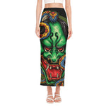 Japanese Oni Demon With Snake Print Side Slit Maxi Skirt