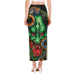 Japanese Oni Demon With Snake Print Side Slit Maxi Skirt