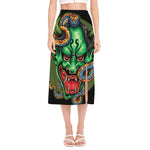 Japanese Oni Demon With Snake Print Side Slit Midi Skirt