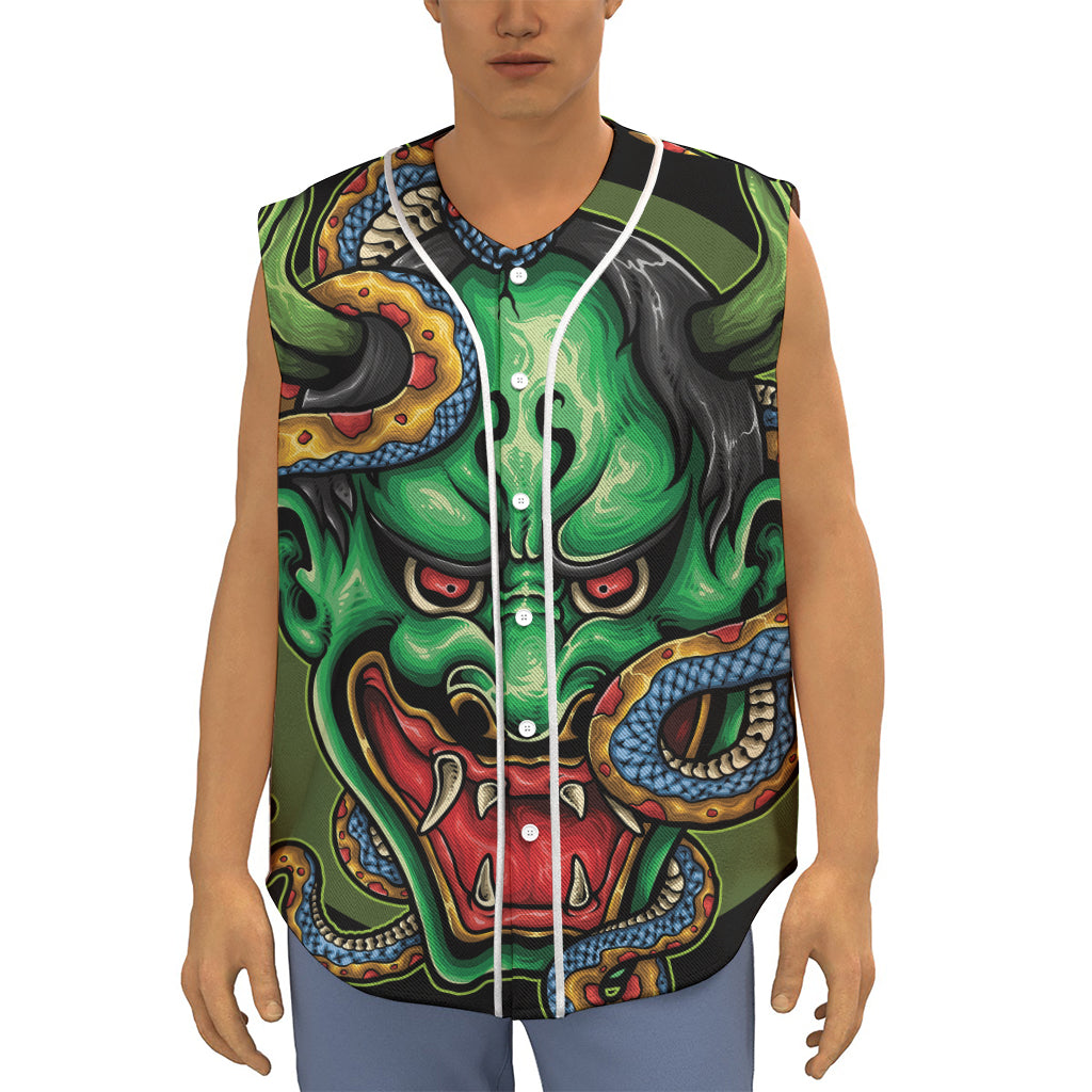 Japanese Oni Demon With Snake Print Sleeveless Baseball Jersey