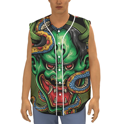 Japanese Oni Demon With Snake Print Sleeveless Baseball Jersey