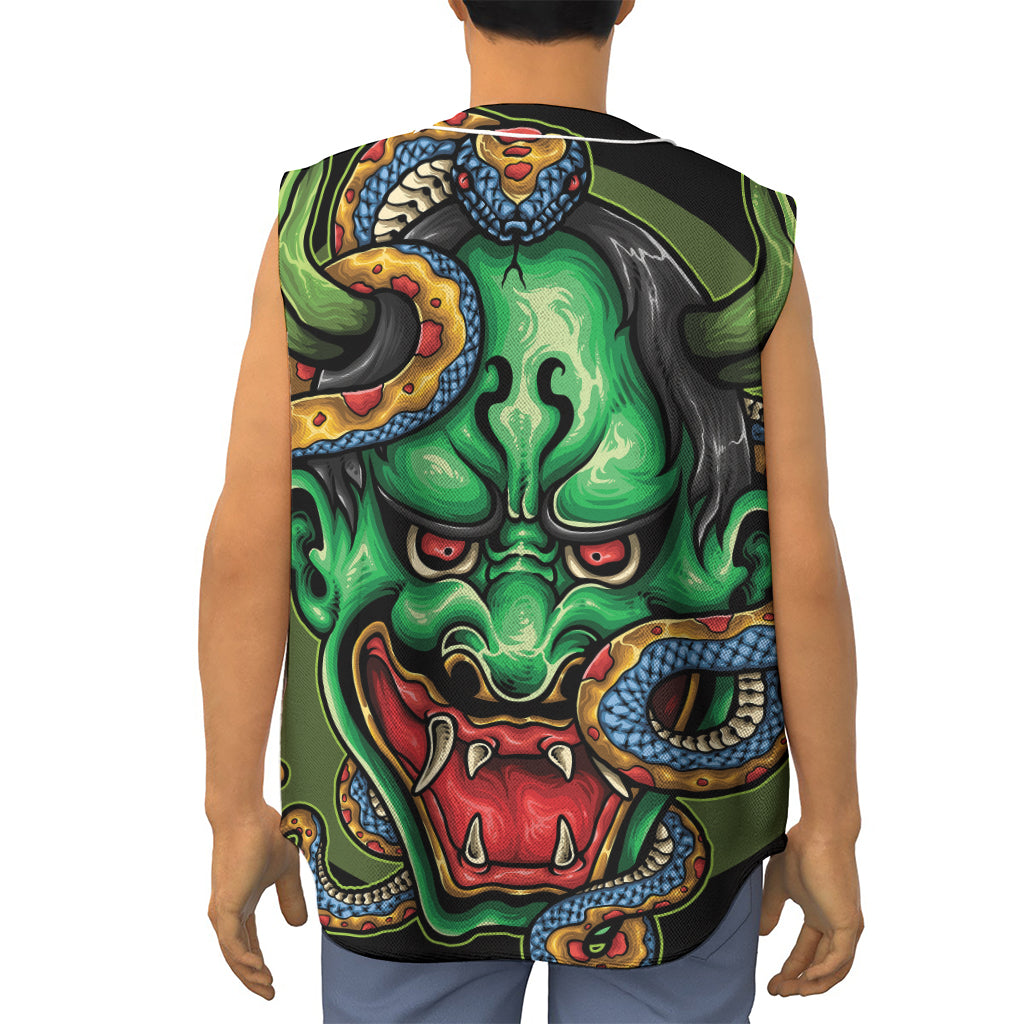 Japanese Oni Demon With Snake Print Sleeveless Baseball Jersey