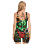 Japanese Oni Demon With Snake Print Sleeveless One Piece Swimsuit