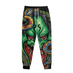 Japanese Oni Demon With Snake Print Sweatpants