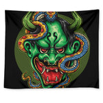Japanese Oni Demon With Snake Print Tapestry