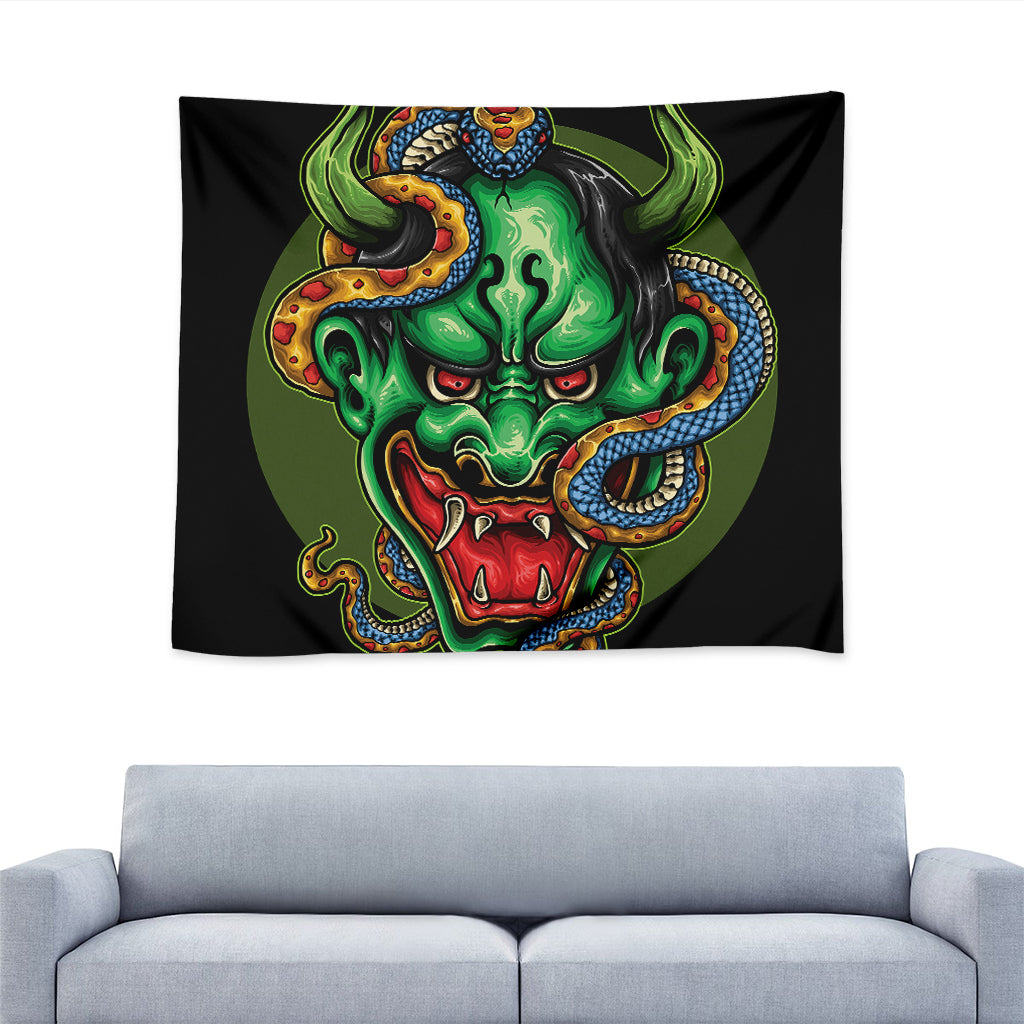 Japanese Oni Demon With Snake Print Tapestry