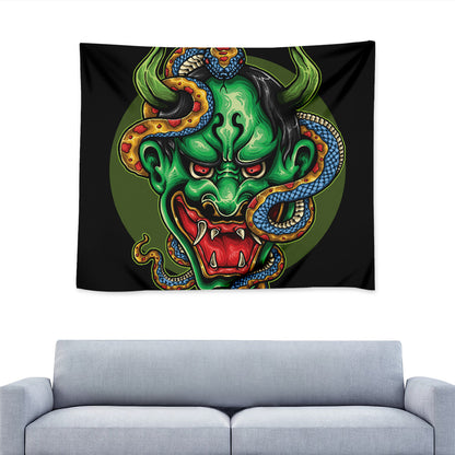Japanese Oni Demon With Snake Print Tapestry