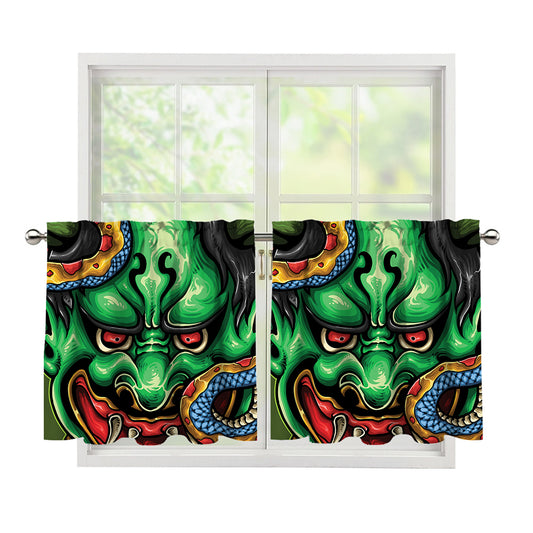 Japanese Oni Demon With Snake Print Tier Curtains