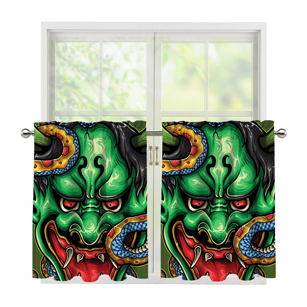 Japanese Oni Demon With Snake Print Tier Curtains