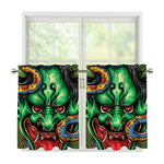 Japanese Oni Demon With Snake Print Tier Curtains