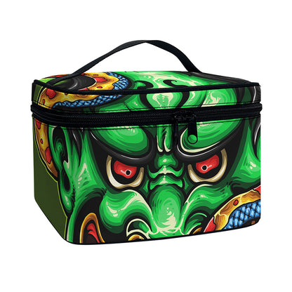 Japanese Oni Demon With Snake Print Travel Makeup Bag