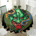 Japanese Oni Demon With Snake Print Waterproof Round Tablecloth