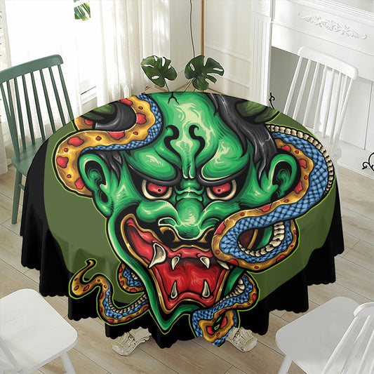 Japanese Oni Demon With Snake Print Waterproof Round Tablecloth
