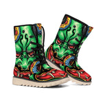 Japanese Oni Demon With Snake Print Winter Boots