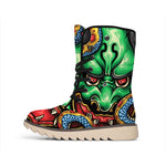 Japanese Oni Demon With Snake Print Winter Boots