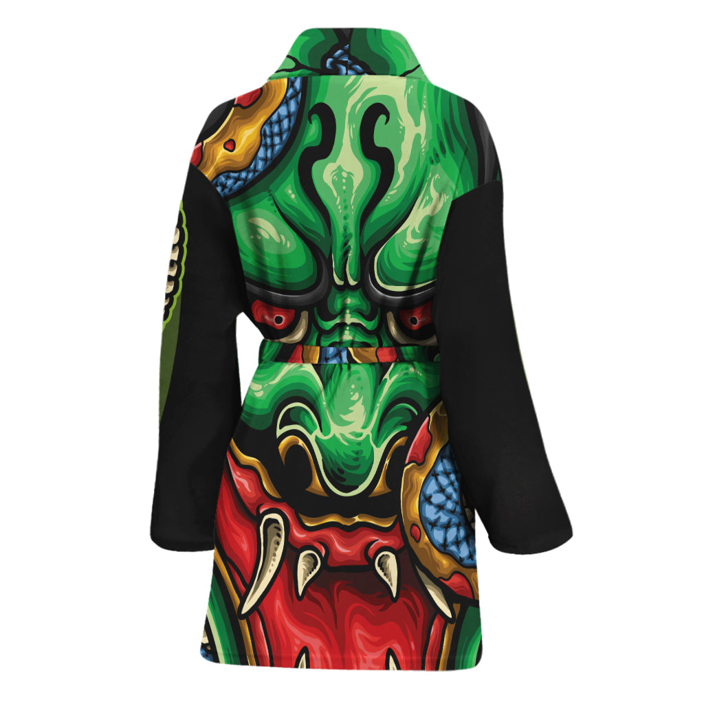 Japanese Oni Demon With Snake Print Women's Bathrobe