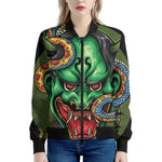 Japanese Oni Demon With Snake Print Women's Bomber Jacket