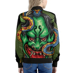 Japanese Oni Demon With Snake Print Women's Bomber Jacket
