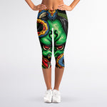 Japanese Oni Demon With Snake Print Women's Capri Leggings