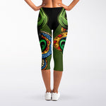 Japanese Oni Demon With Snake Print Women's Capri Leggings