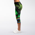 Japanese Oni Demon With Snake Print Women's Capri Leggings