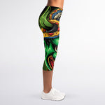 Japanese Oni Demon With Snake Print Women's Capri Leggings