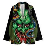 Japanese Oni Demon With Snake Print Women's Cotton Blazer