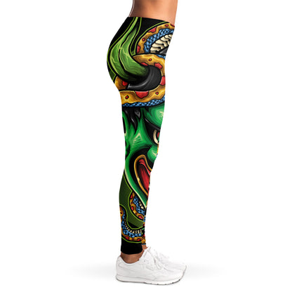 Japanese Oni Demon With Snake Print Women's Leggings