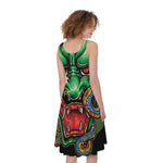 Japanese Oni Demon With Snake Print Women's Sleeveless Dress