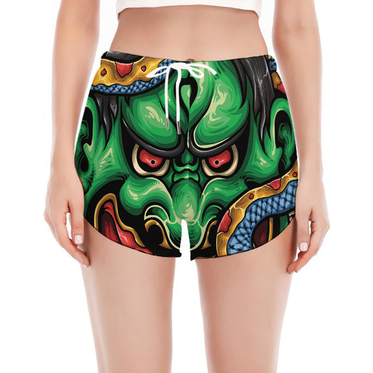 Japanese Oni Demon With Snake Print Women's Split Running Shorts