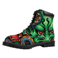 Japanese Oni Demon With Snake Print Padded Collar Lace Up Boots