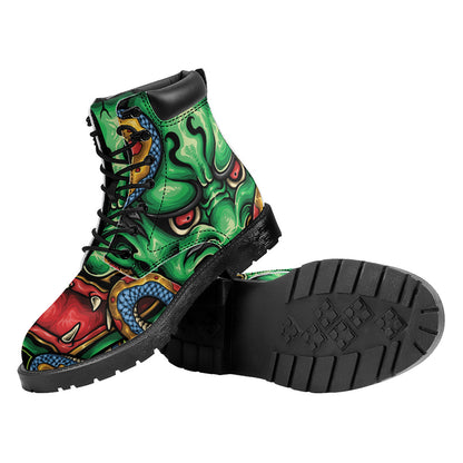 Japanese Oni Demon With Snake Print Work Boots