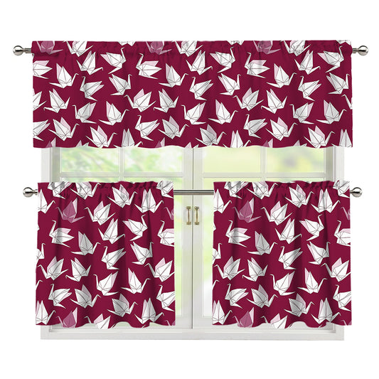 Japanese Origami Crane Pattern Print 3 Piece Kitchen Curtains