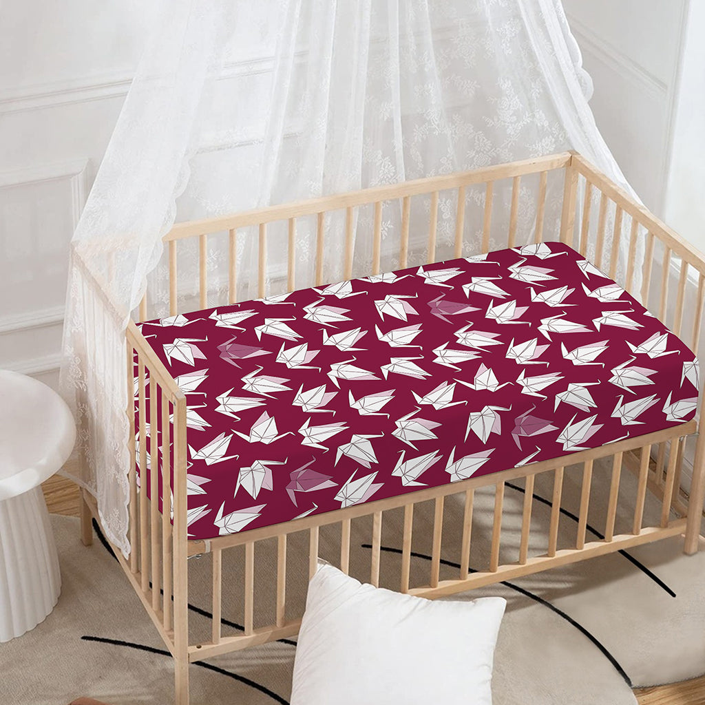 Japanese Origami Crane Pattern Print Baby Crib Sheet