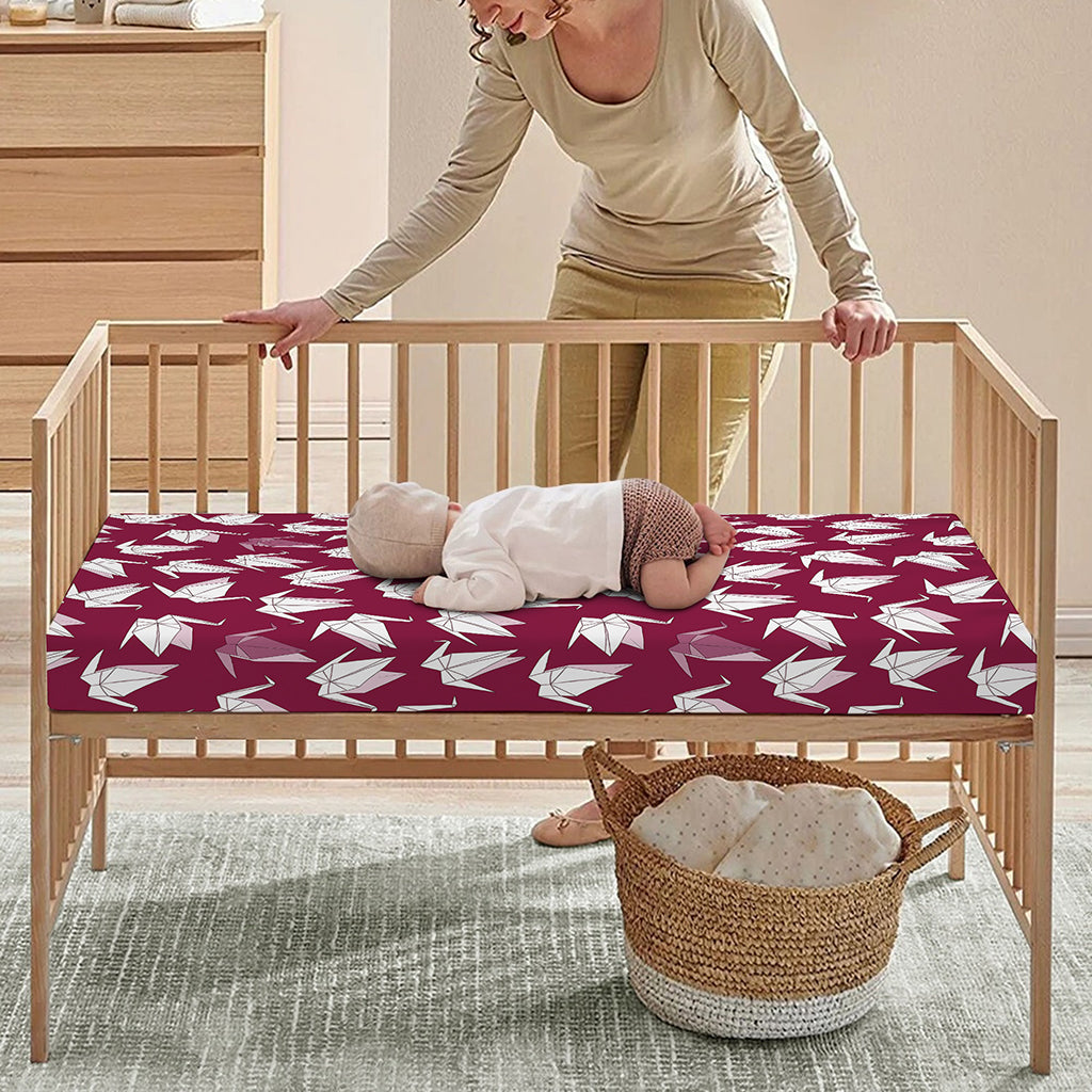 Japanese Origami Crane Pattern Print Baby Crib Sheet