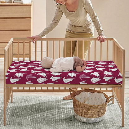 Japanese Origami Crane Pattern Print Baby Crib Sheet