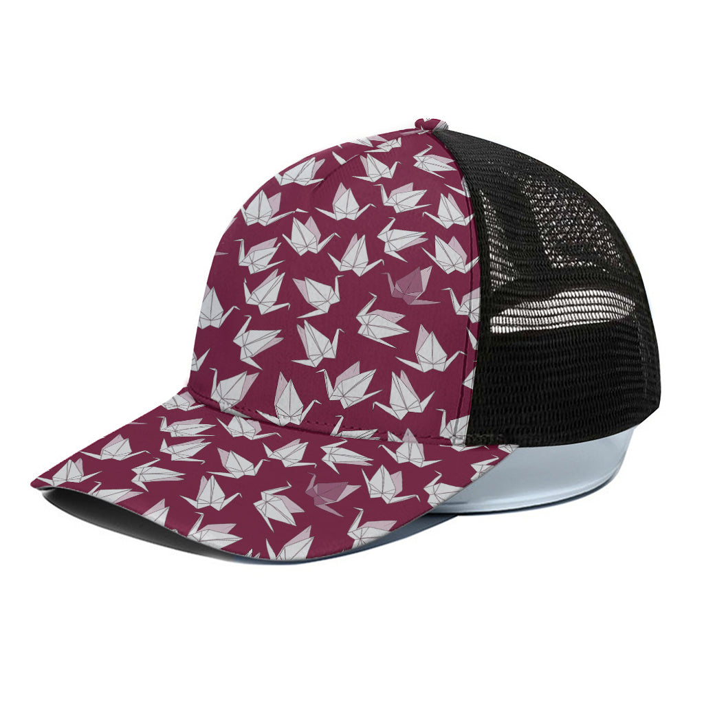 Japanese Origami Crane Pattern Print Black Mesh Trucker Cap