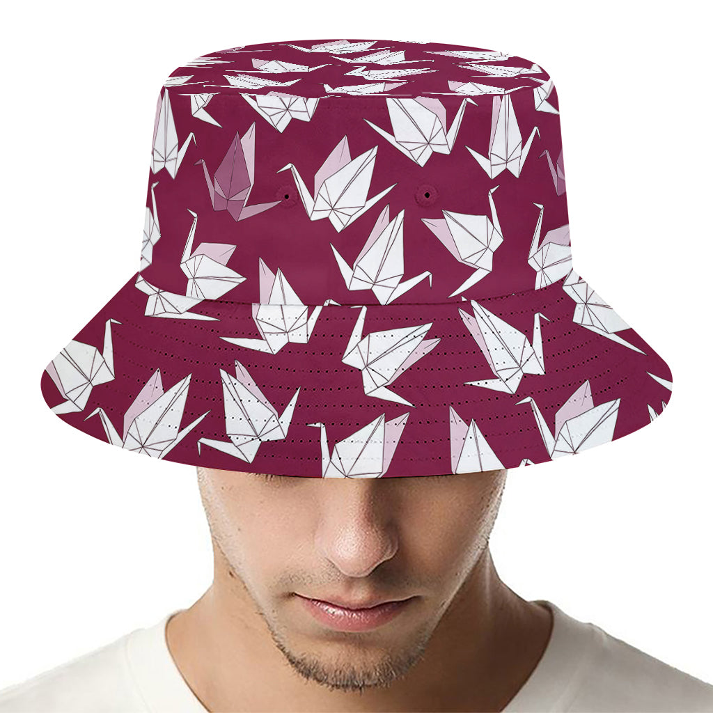 Japanese Origami Crane Pattern Print Bucket Hat