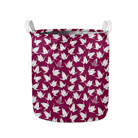 Japanese Origami Crane Pattern Print Collapsible Laundry Basket