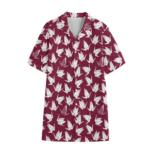 Japanese Origami Crane Pattern Print Cotton Hawaiian Shirt