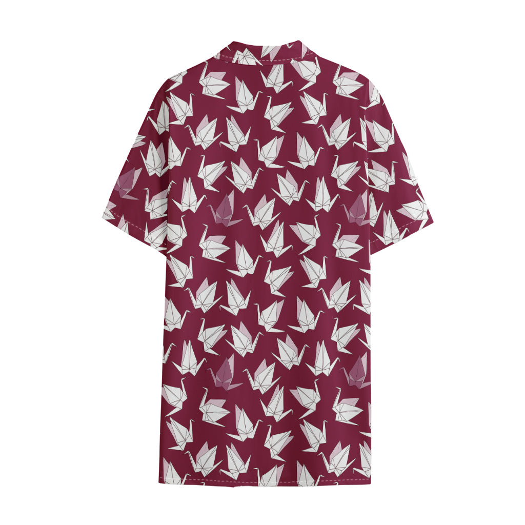 Japanese Origami Crane Pattern Print Cotton Hawaiian Shirt