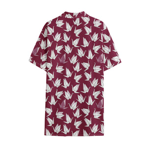 Japanese Origami Crane Pattern Print Cotton Hawaiian Shirt