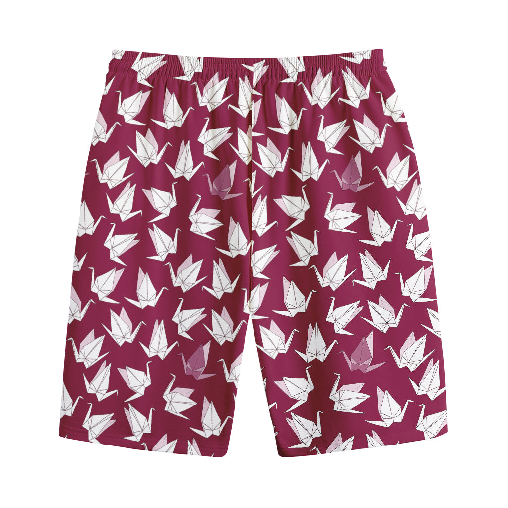 Japanese Origami Crane Pattern Print Cotton Shorts