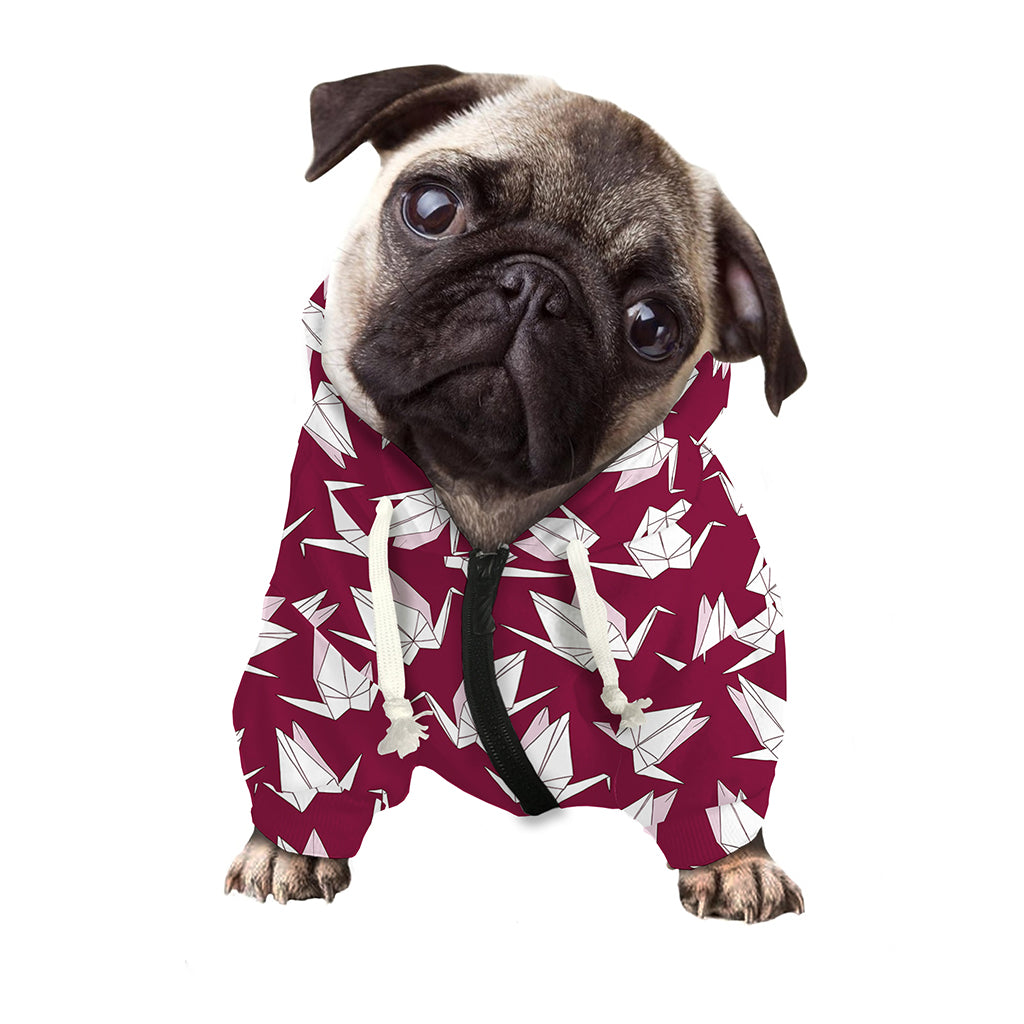 Japanese Origami Crane Pattern Print Dog Zip Up Hoodie