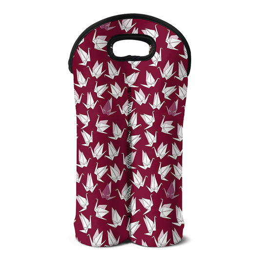 Japanese Origami Crane Pattern Print Double Neoprene Wine Tote