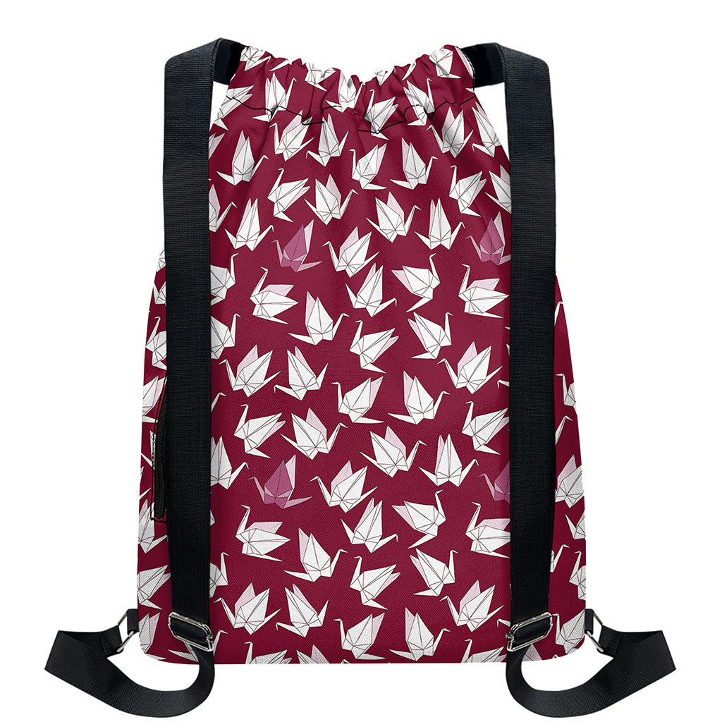 Japanese Origami Crane Pattern Print Drawstring Backpack